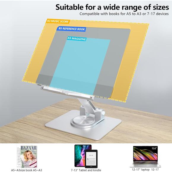 Acrylic Adjustable Book Stand 360° Rotation Laptop Tablet Holder Reading Desk - Picture 4 of 11